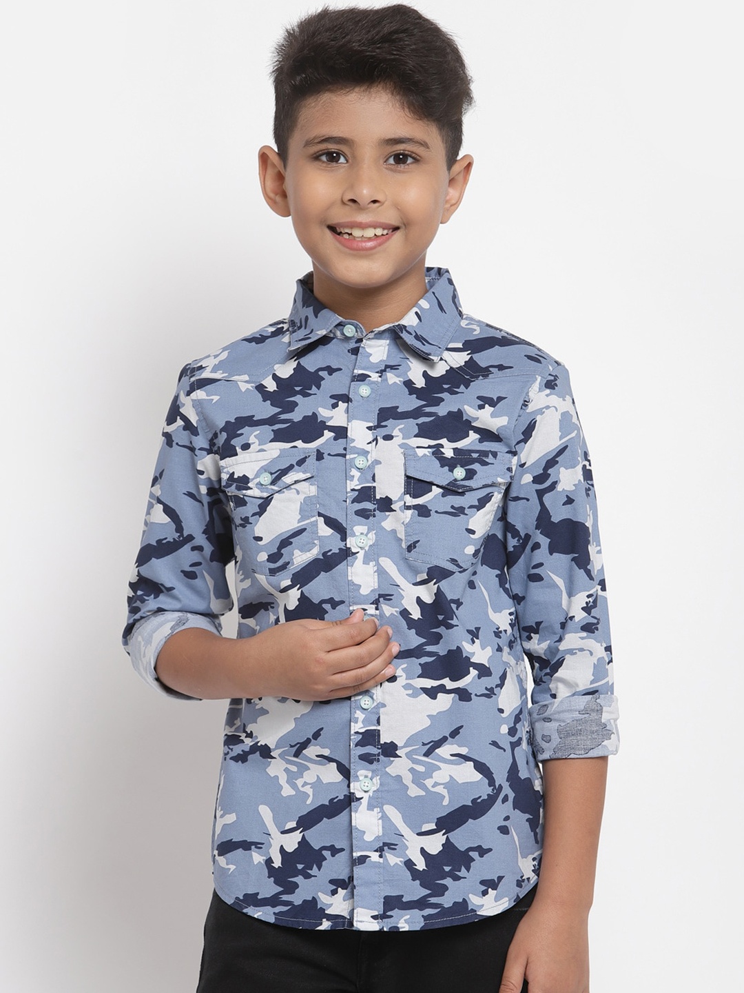 

Pepe Jeans Boys Blue Opaque Printed Cotton Casual Shirt