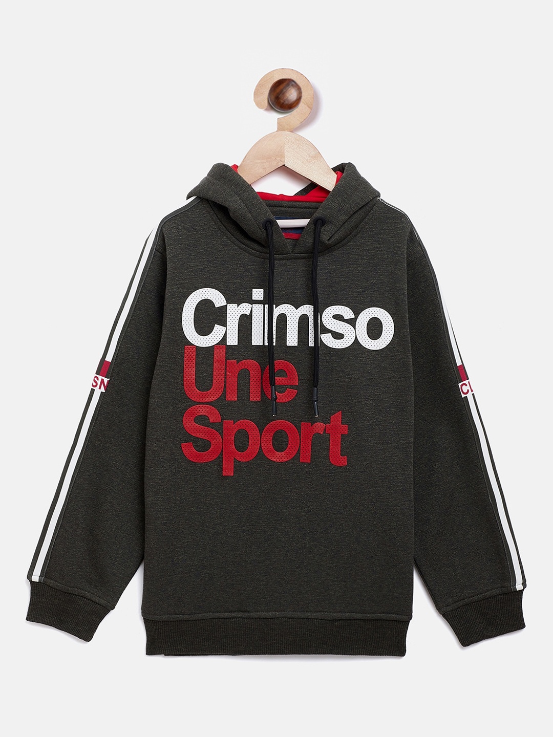 

Crimsoune Club Boys Olive Green Printed Hooded Sweatshirt