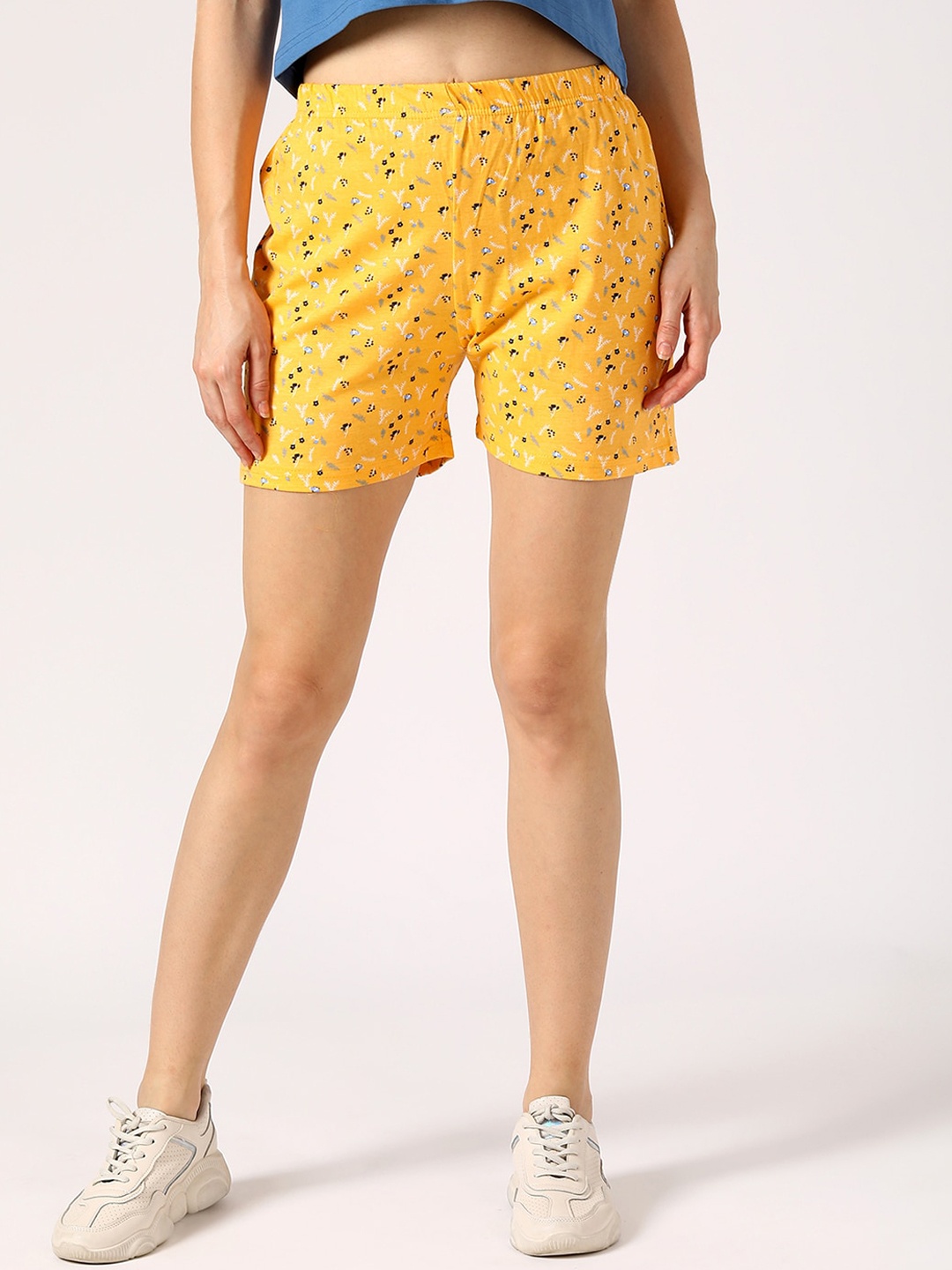 

V2 Value & Variety Women Mustard Floral Printed Regular Shorts