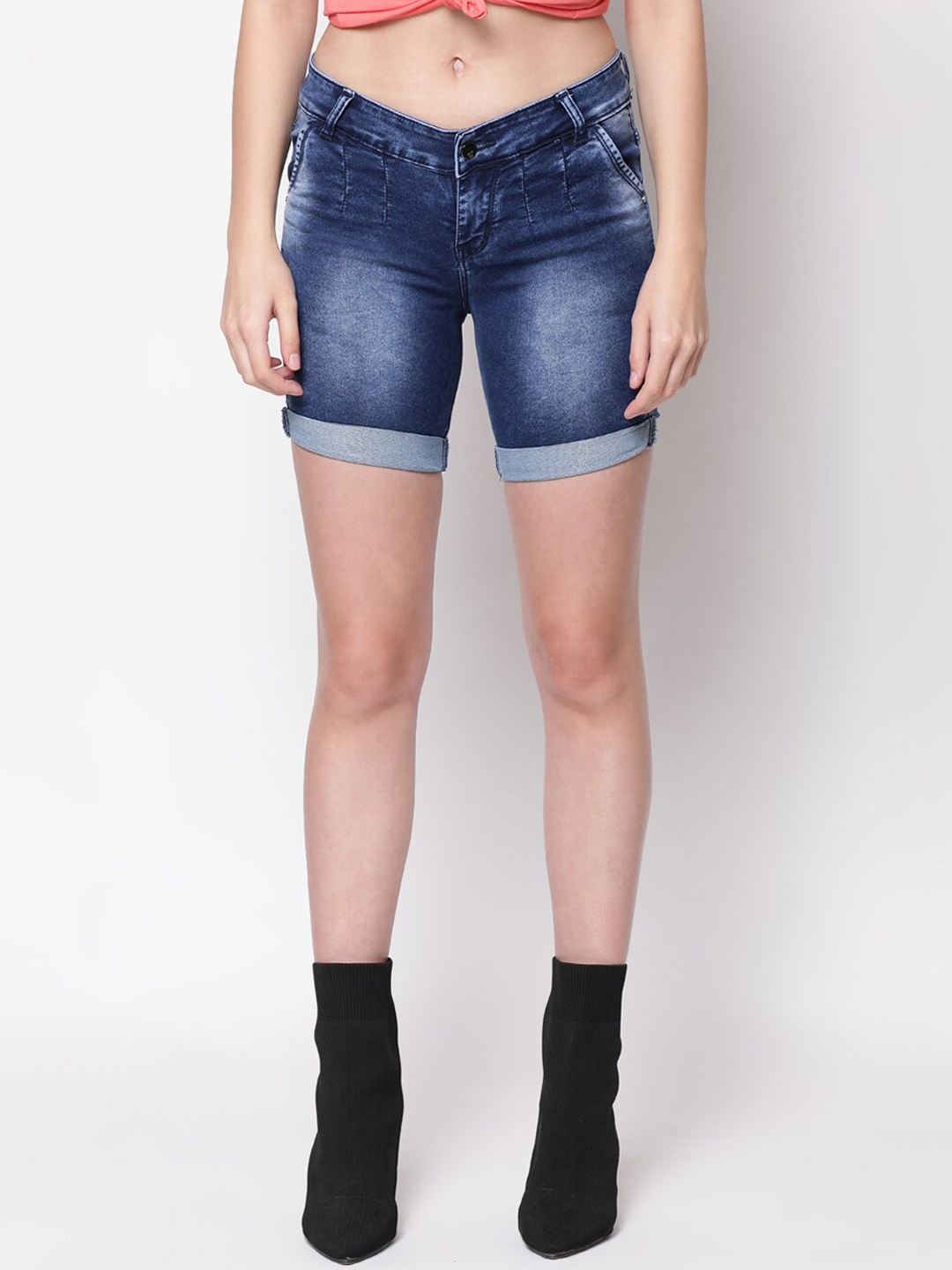 

V2 Value & Variety Women Blue Washed Denim Shorts