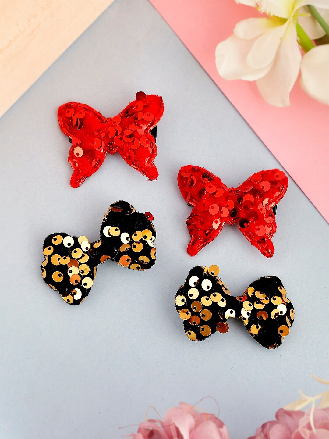 

Silvermerc Designs Girls Red & Black Set of 4 Embellished Alligator Hair Clip