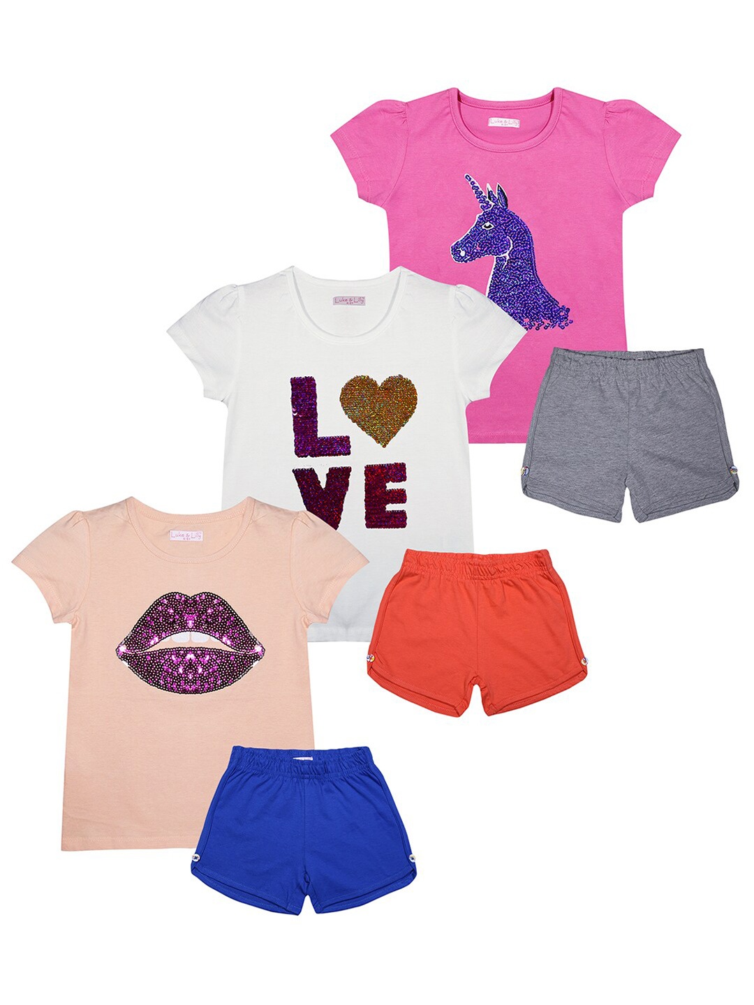 

Luke & Lilly Girls Set of 3 White & Pink Embellished T-shirt with Shorts