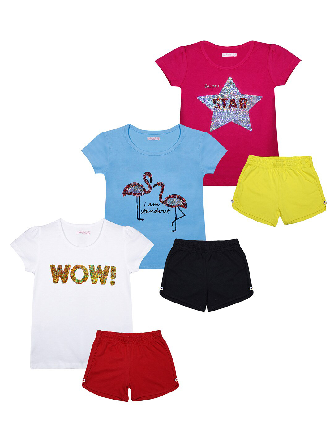 

Luke & Lilly Girls Red & Blue Pack of 3 Embellished T-shirt with Shorts