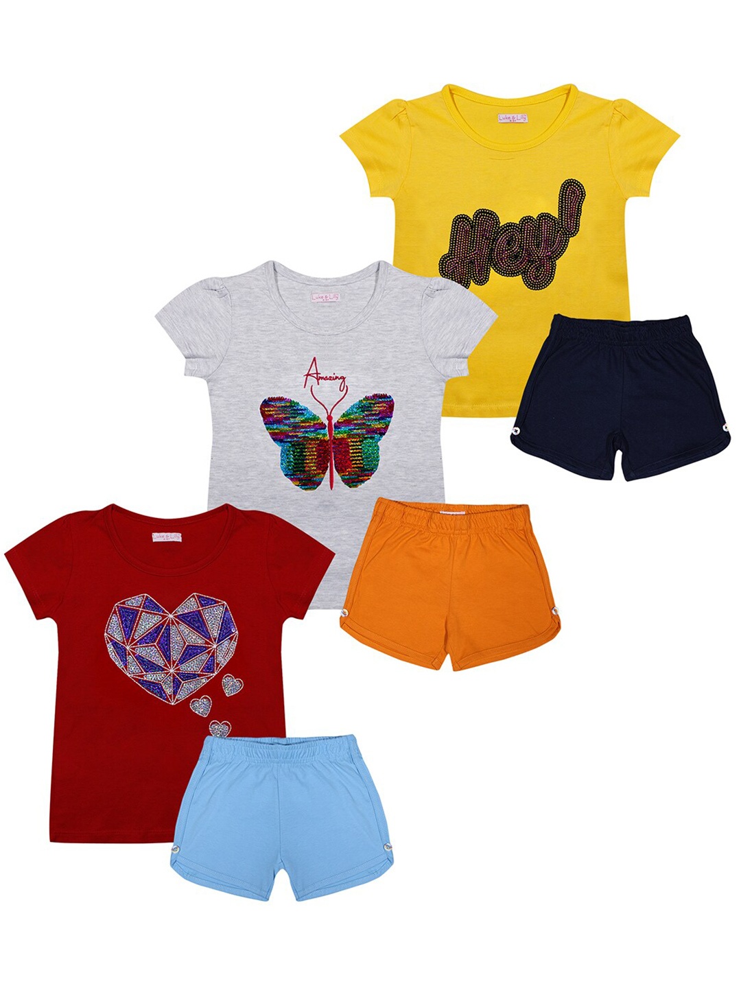 

Luke & Lilly Girls Multicoloured Pack of 3 Embellished T-shirt with Shorts, Multi