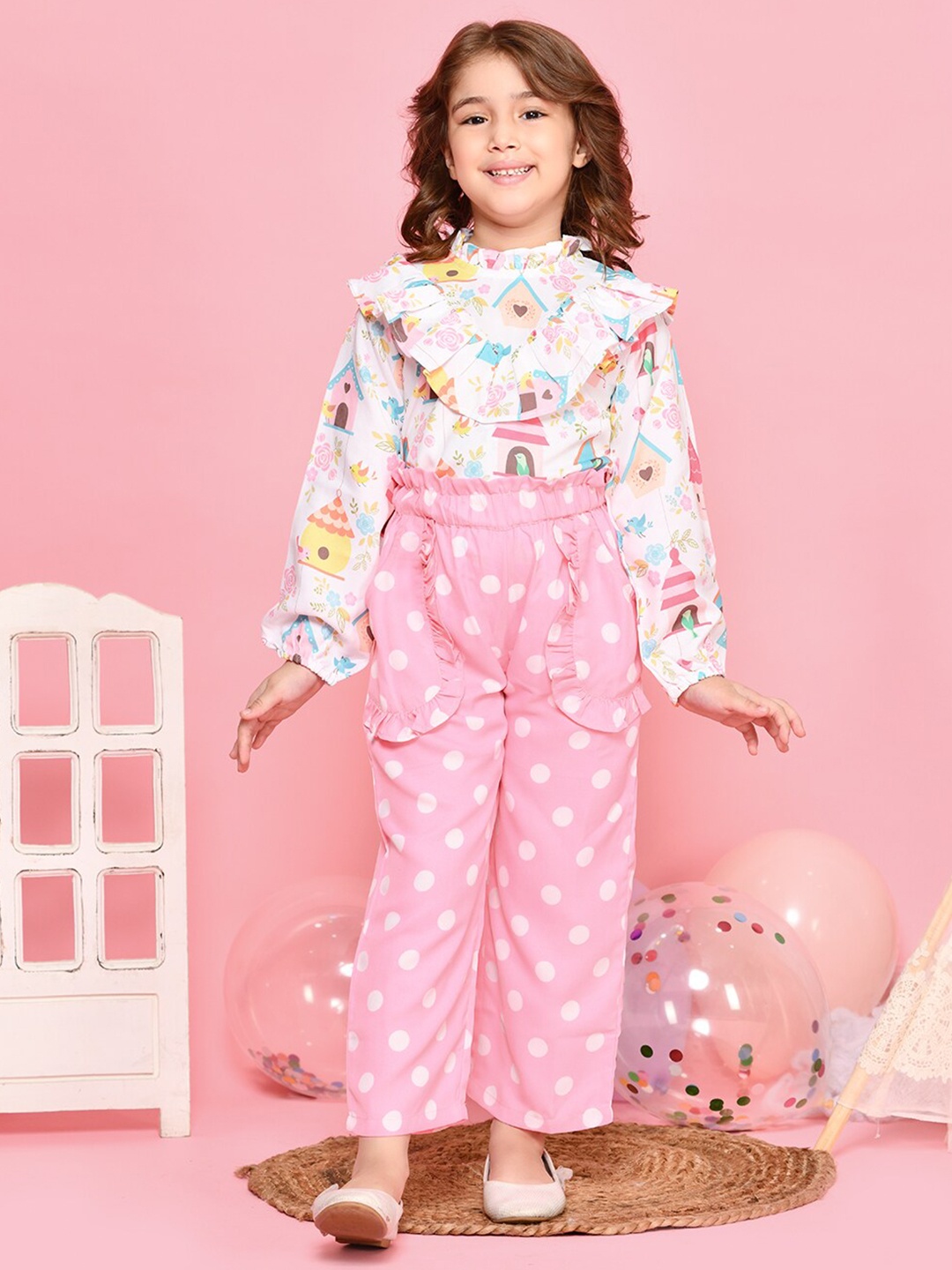 

LilPicks Girls Pink & Blue Printed Top with Palazzos