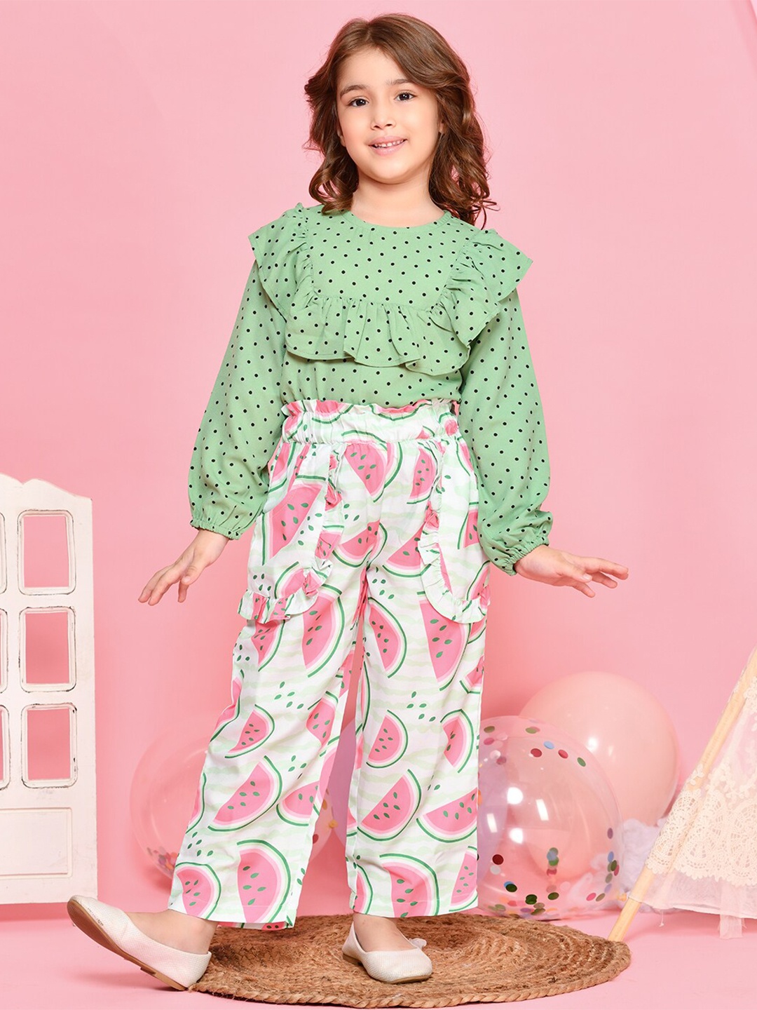 

LilPicks Girls Green & White Printed Top with Palazzos