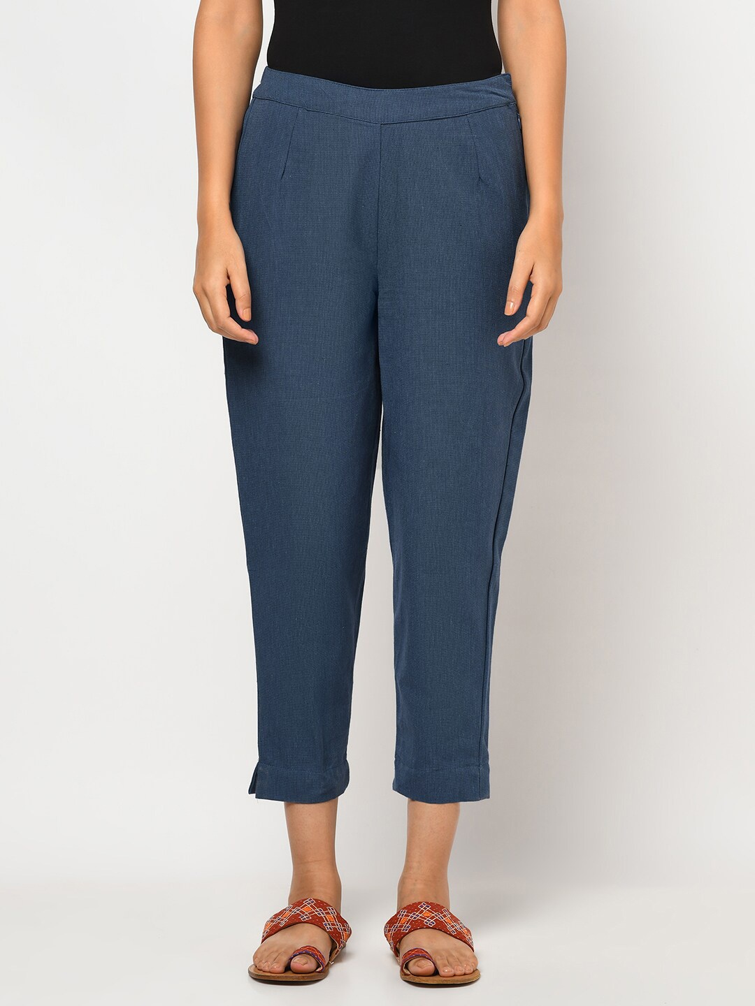 

Fabindia Women Blue Cotton Cropped Ethnic Palazzos