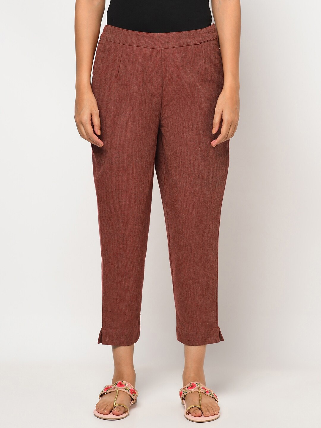 

Fabindia Women Rust Cotton Firdaus Plain Slim Cropped Palazzos