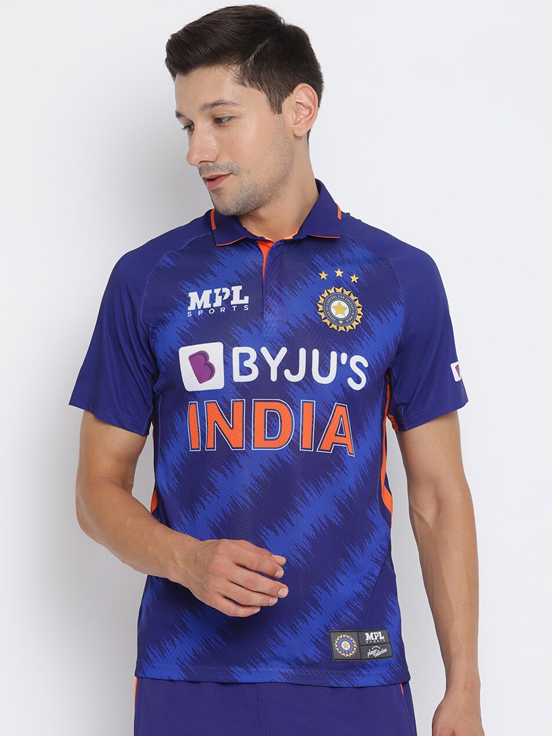 

MPL SPORTS Men Navy Blue & Orange Official Team India Player Jersey