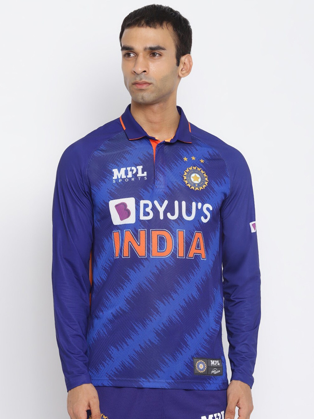 

MPL SPORTS Men Navy Blue & Orange Printed Polo Collar Official Team India Player Jersey