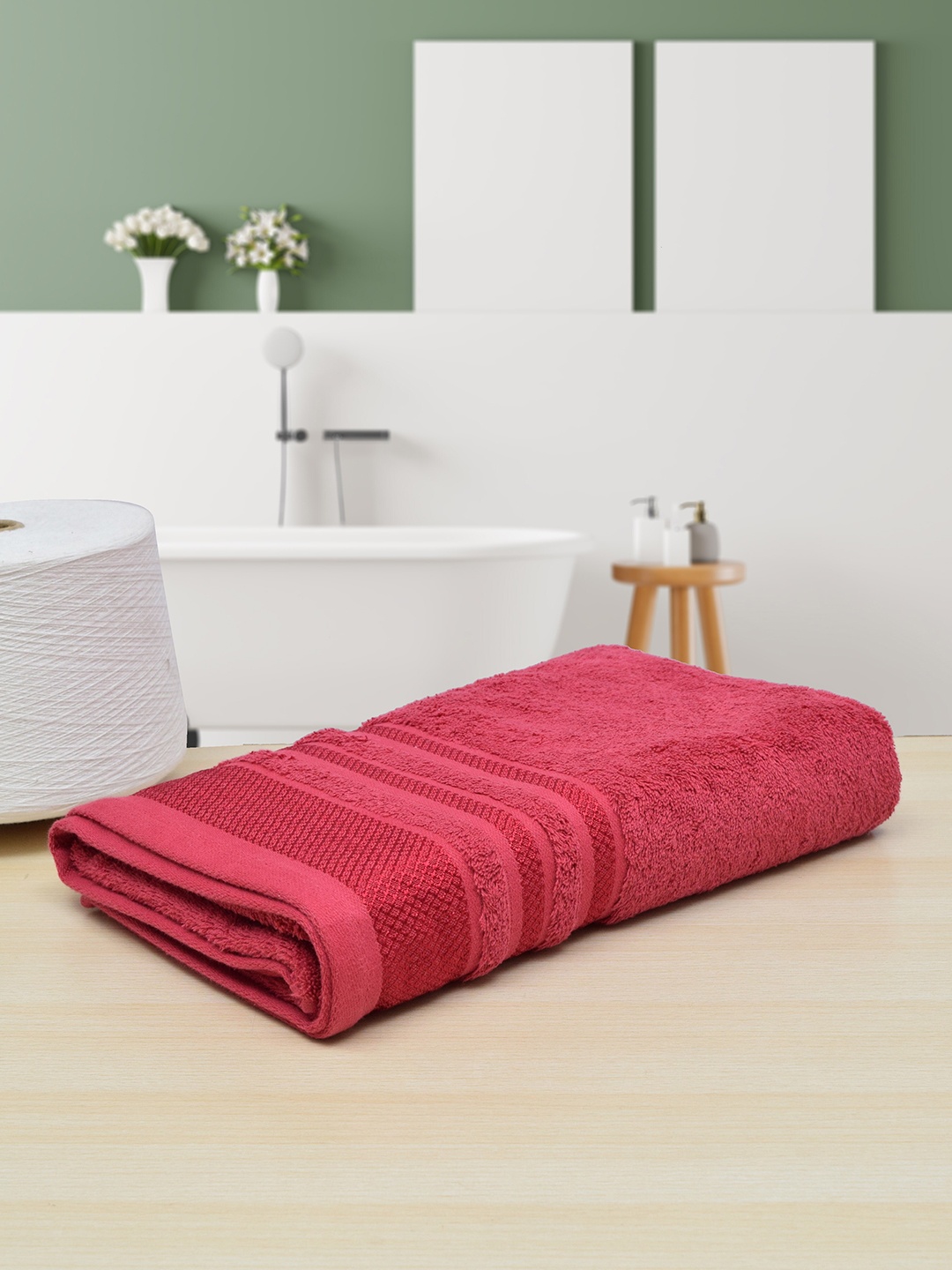 

RANGOLI Red Solid Cotton 550 GSM Bath Towel