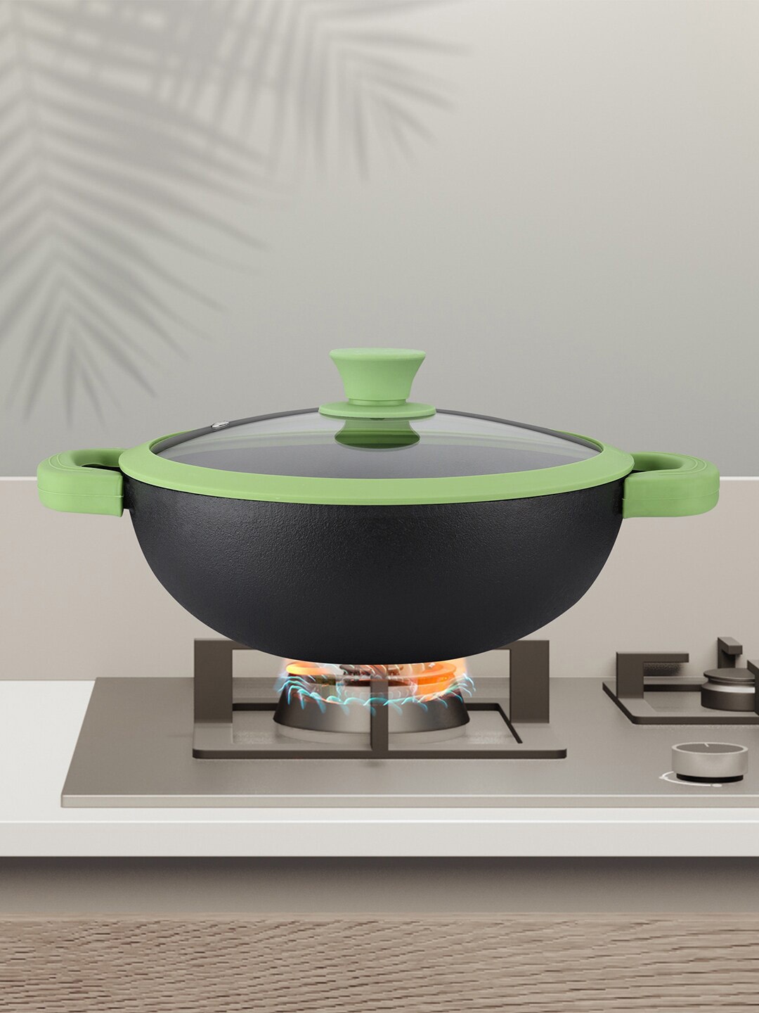 

Bergner Elements Pre-Seasoned Cast Iron 23 cm (2.8 L) Induction Base Olive Green Kadai