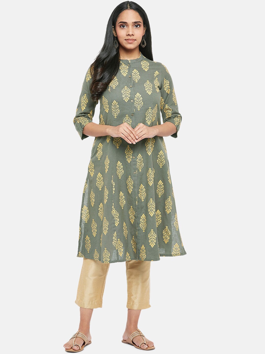 

RANGMANCH BY PANTALOONS Women Grey Printed Pathani Kurta