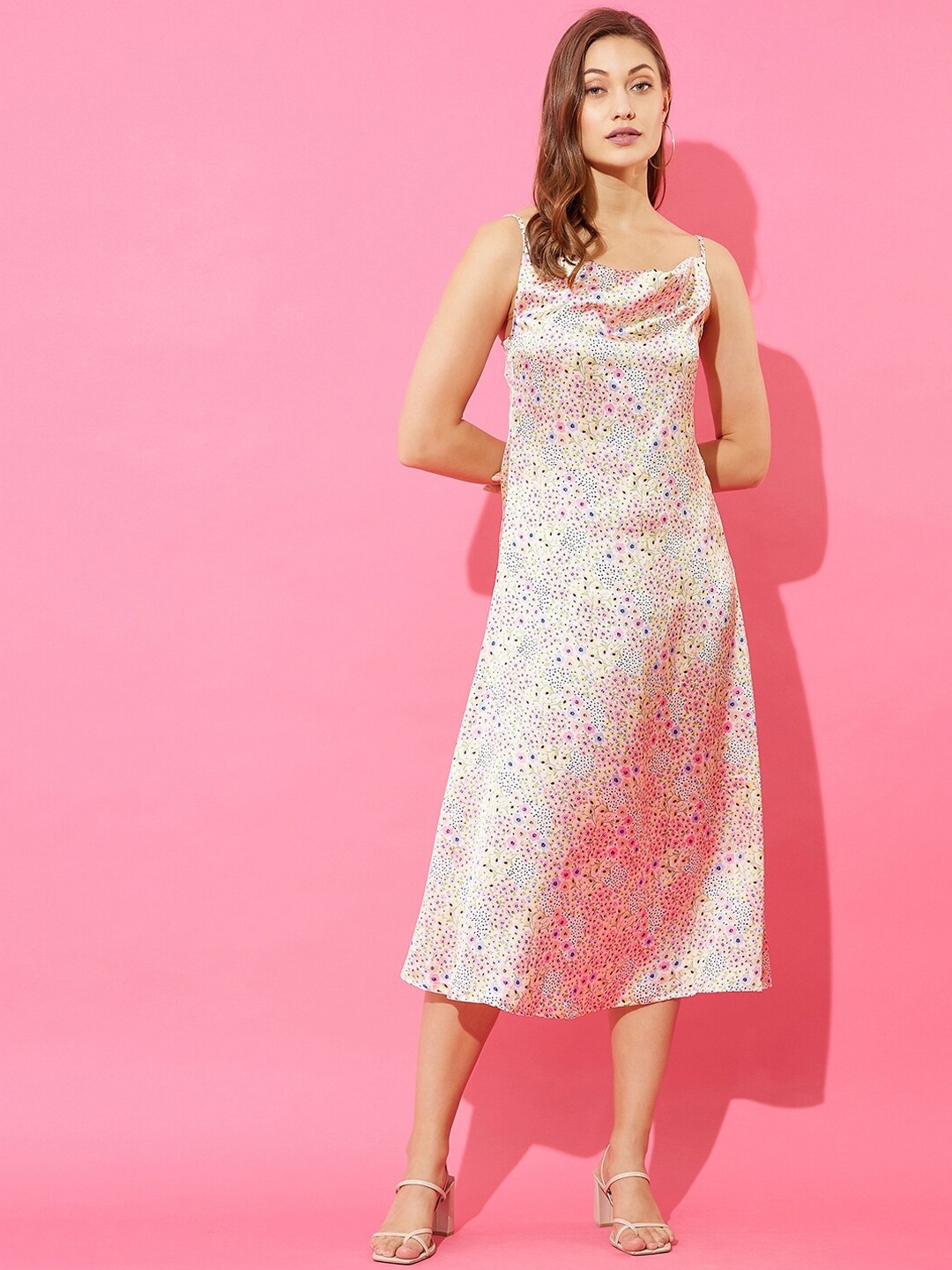 

ANVI Be Yourself Multicoloured Floral Printed A-Line Midi Slip Dress, Multi