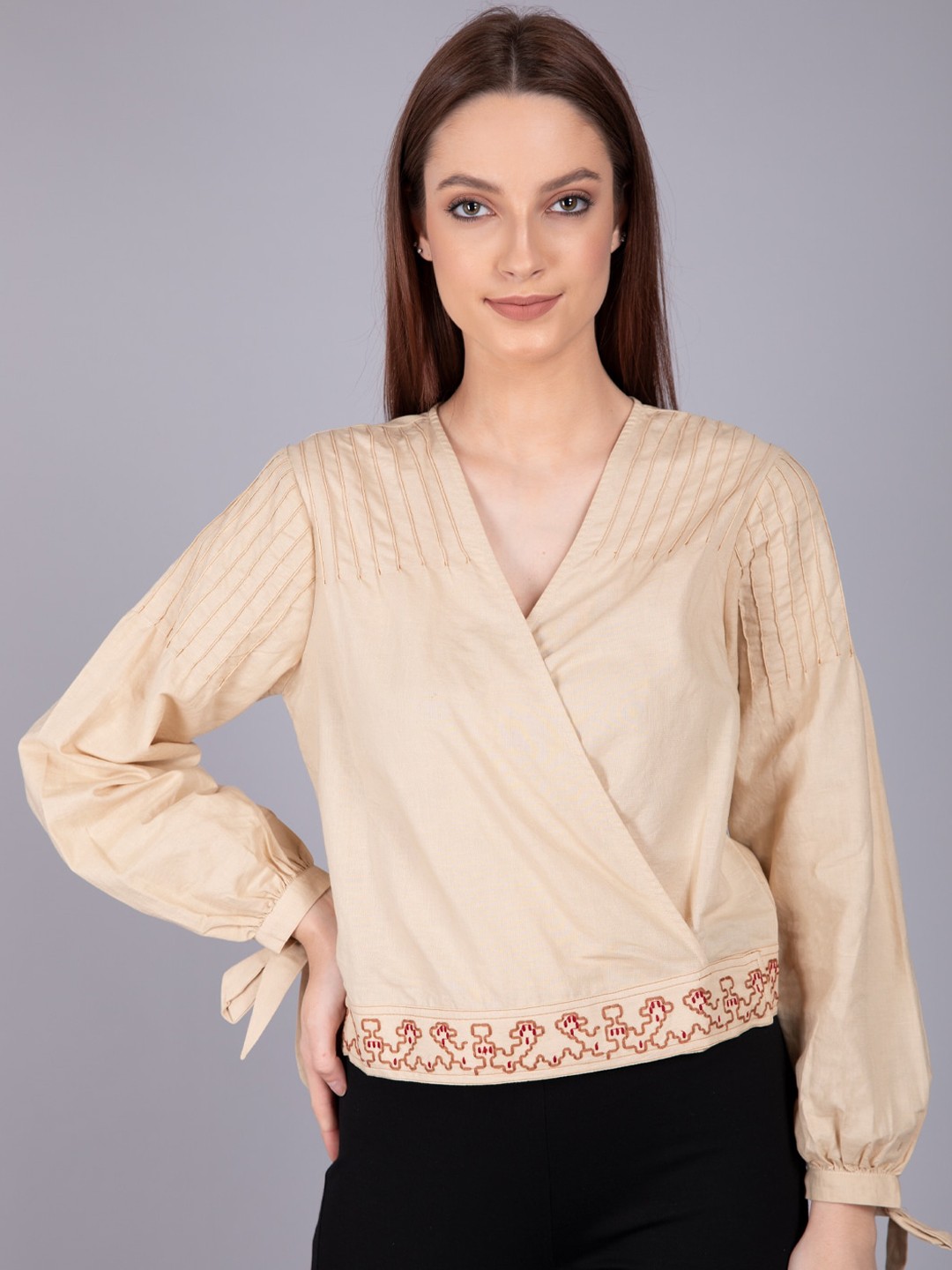 

CAMLA Beige Wrap Top