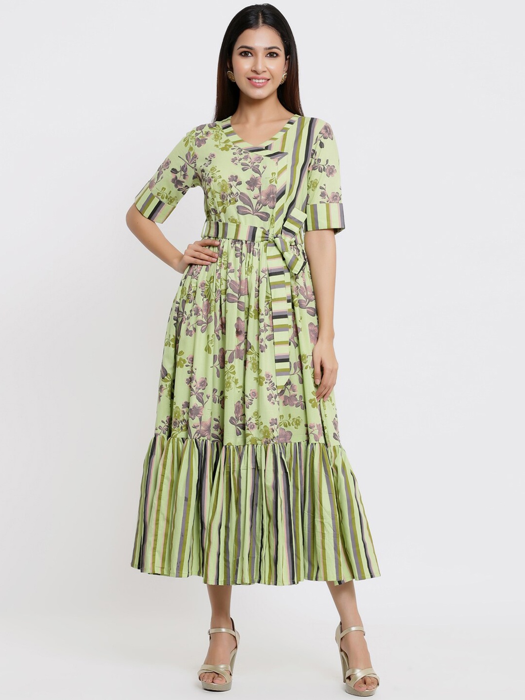 

Indian Virasat Green Floral Midi Dress