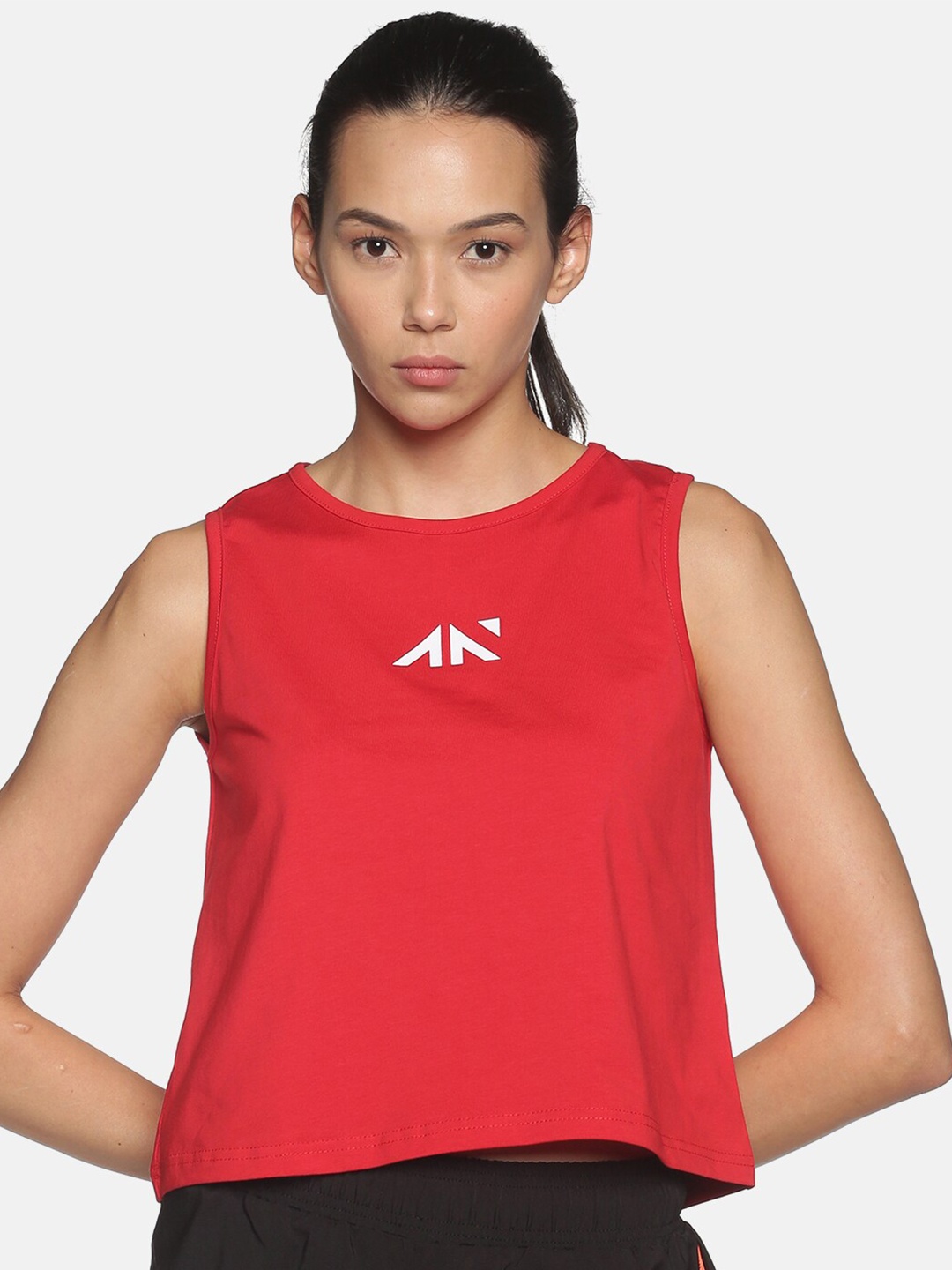 AESTHETIC NATION Women Red & White Round Neck Loose T-shirt