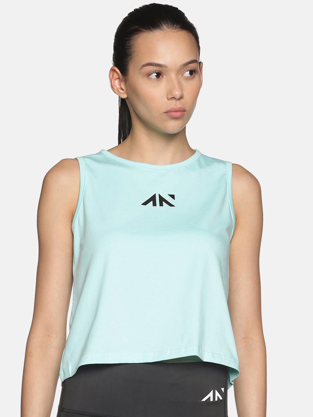 

AESTHETIC NATION Women Blue & Black Self Design Loose T-shirt
