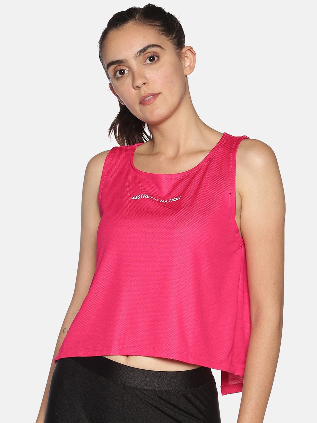 

AESTHETIC NATION Women Pink Solid Regular T-shirt