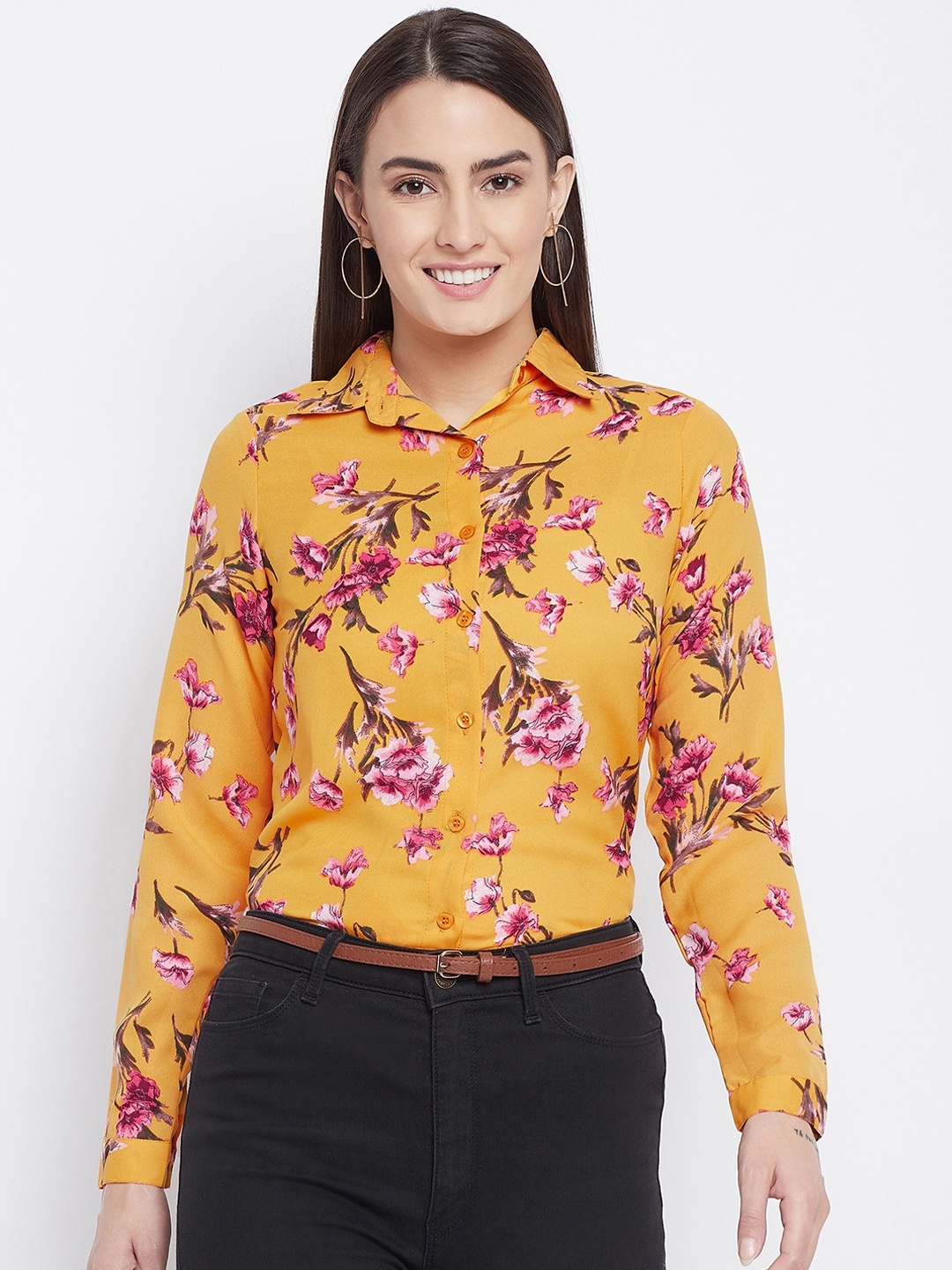 

PURYS Women Yellow Floral Printed Casual Shirt