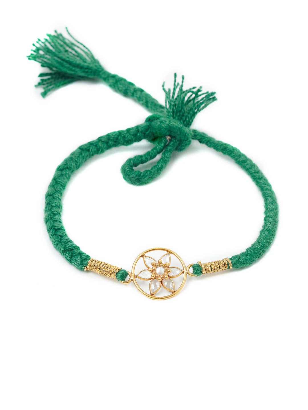 

Fabindia Women Green & Silver Toned Embellished Rakhi