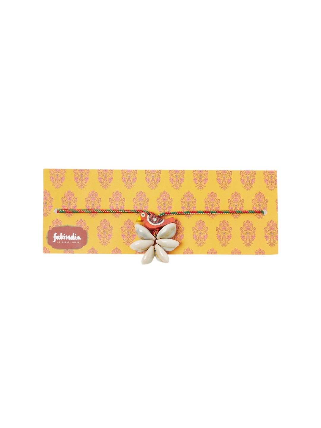 

Fabindia Orange & White Sea Shell Thread Rakhi