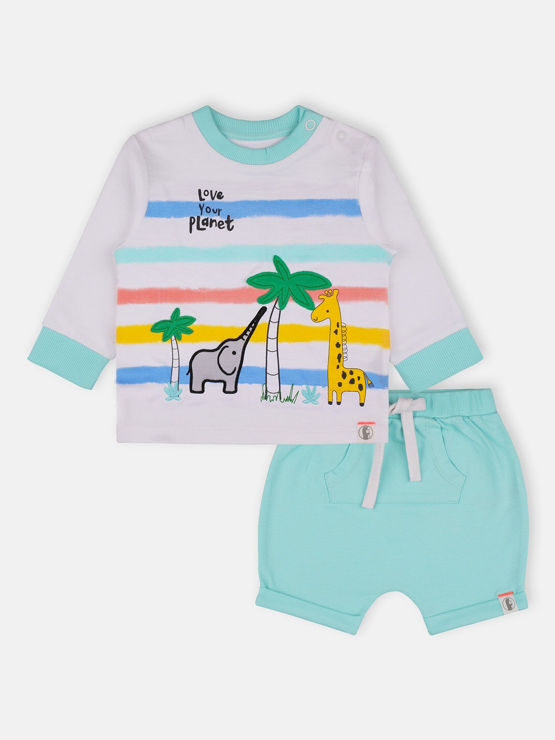 

Babysafe Boys White & Turquoise Blue Printed T-shirt with Shorts