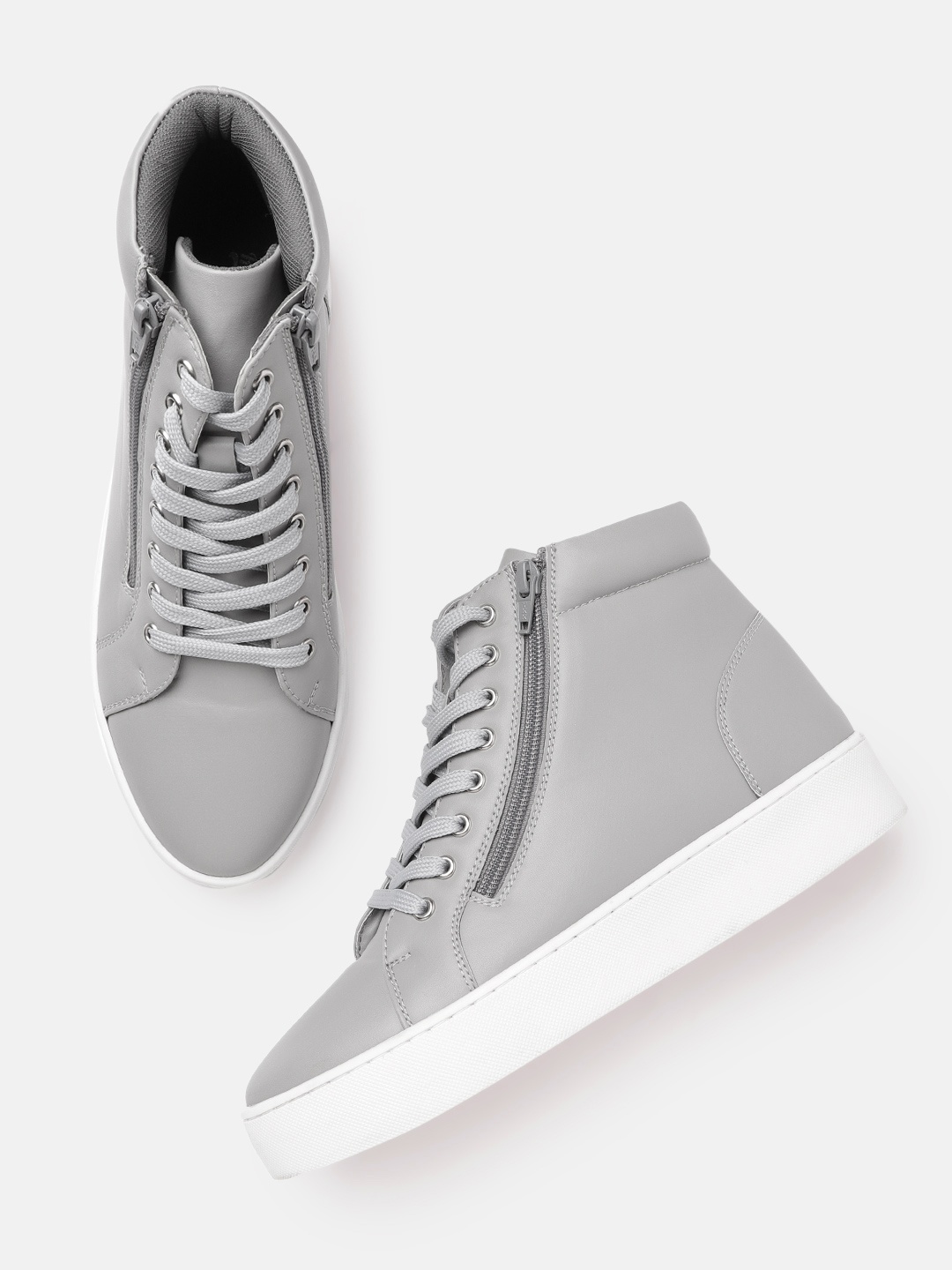 

The Roadster Lifestyle Co Women Grey Solid Mid-Top Flatform Sneakers