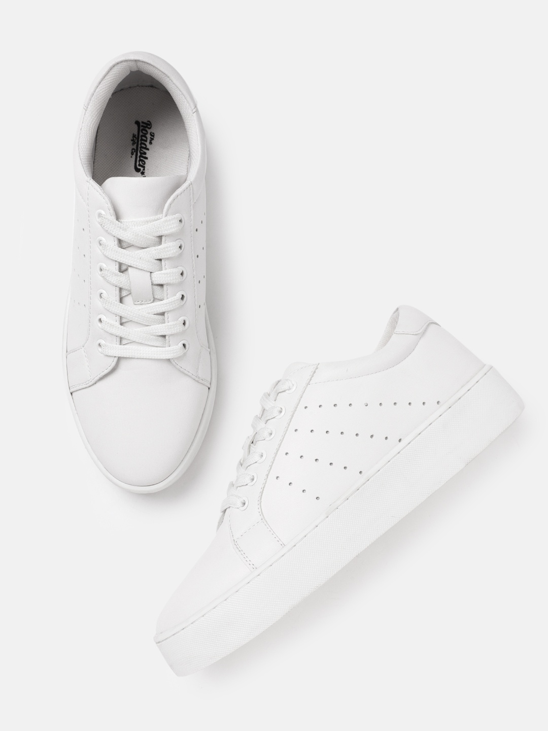 

The Roadster Lifestyle Co Women White Perforated Flatform Sneakers
