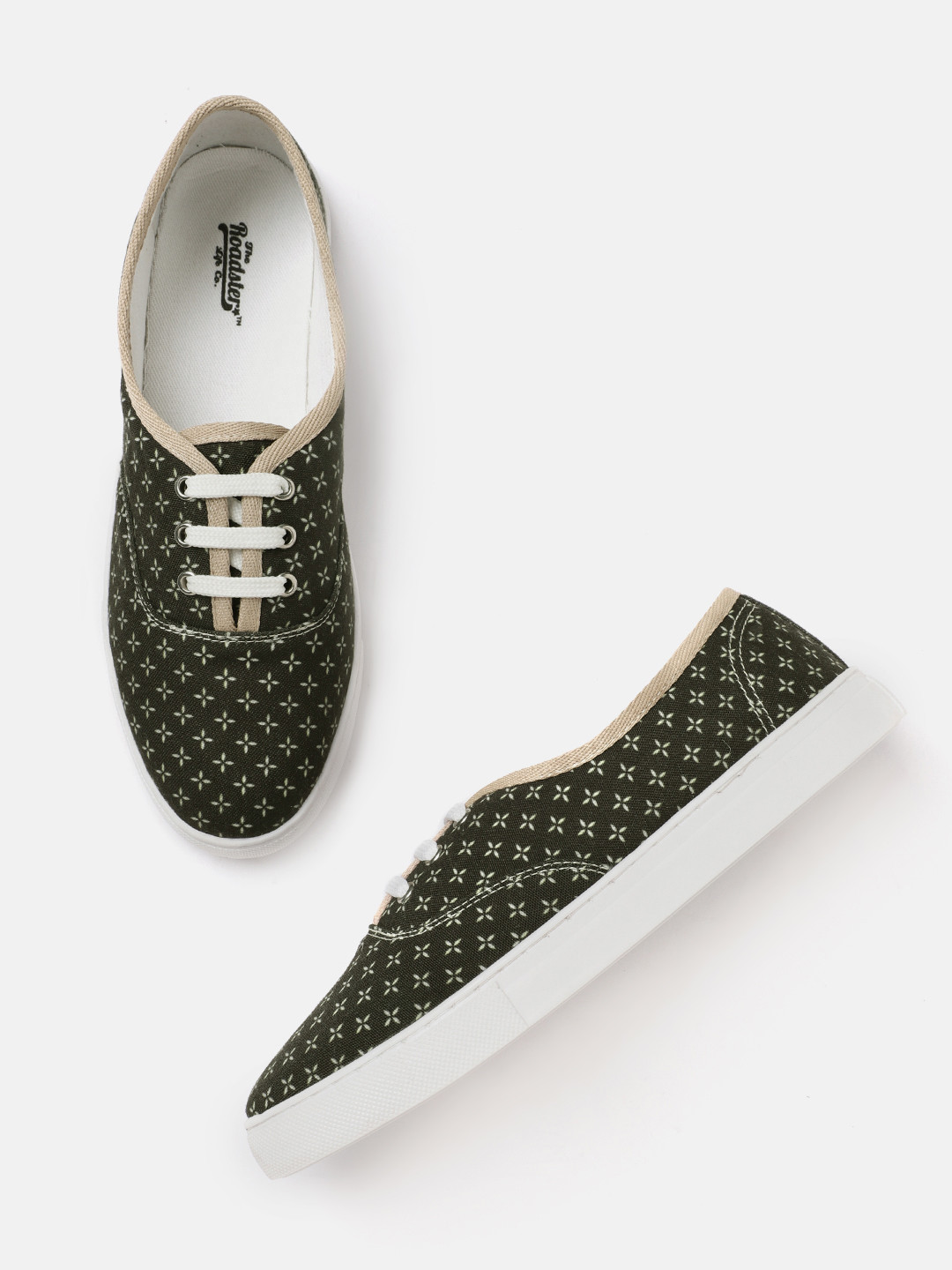 

The Roadster Lifestyle Co Women Olive Green & Off-White Printed Sneakers
