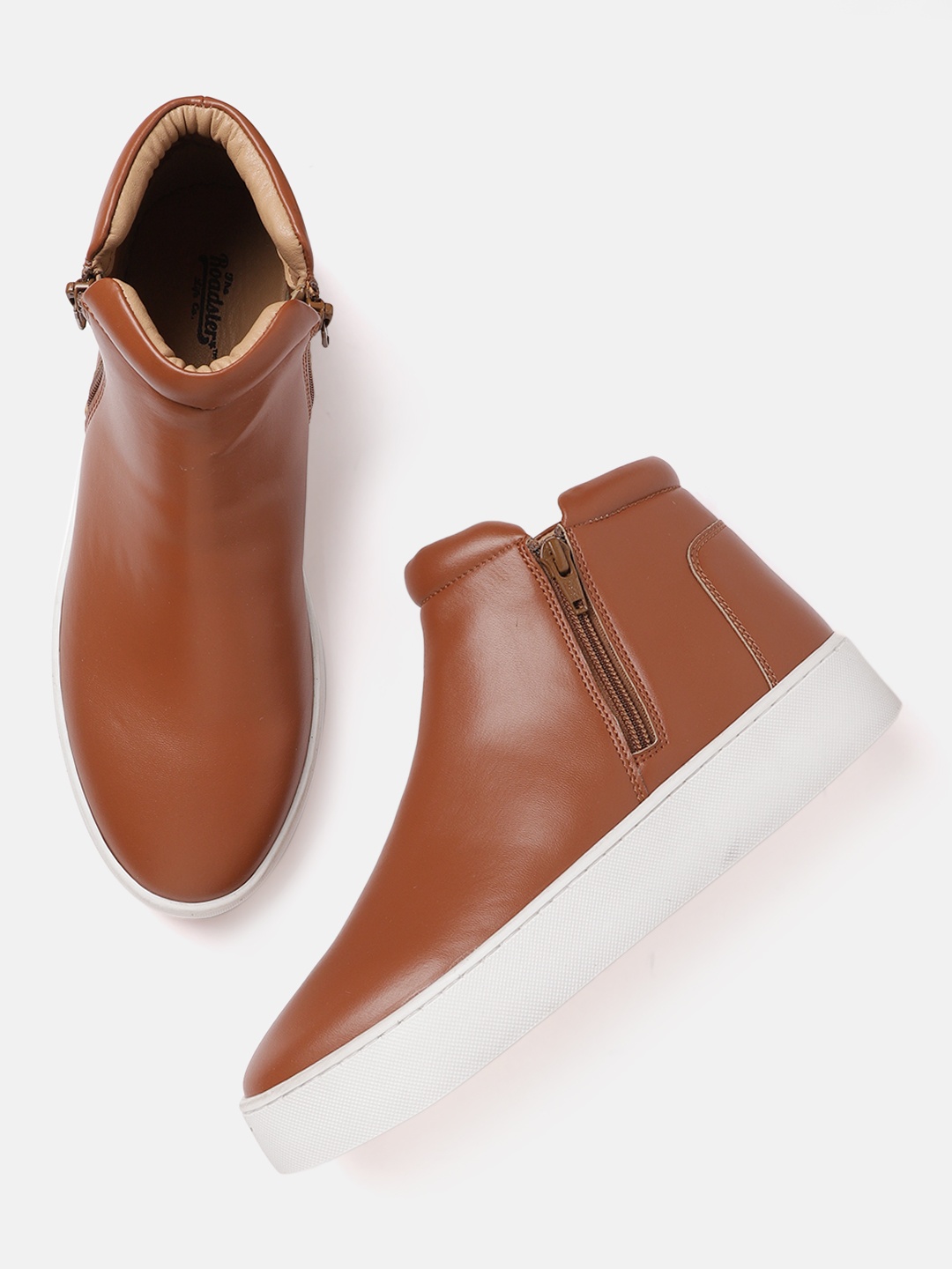 

The Roadster Lifestyle Co Women Tan Brown Solid Mid-Top Flatform Sneakers