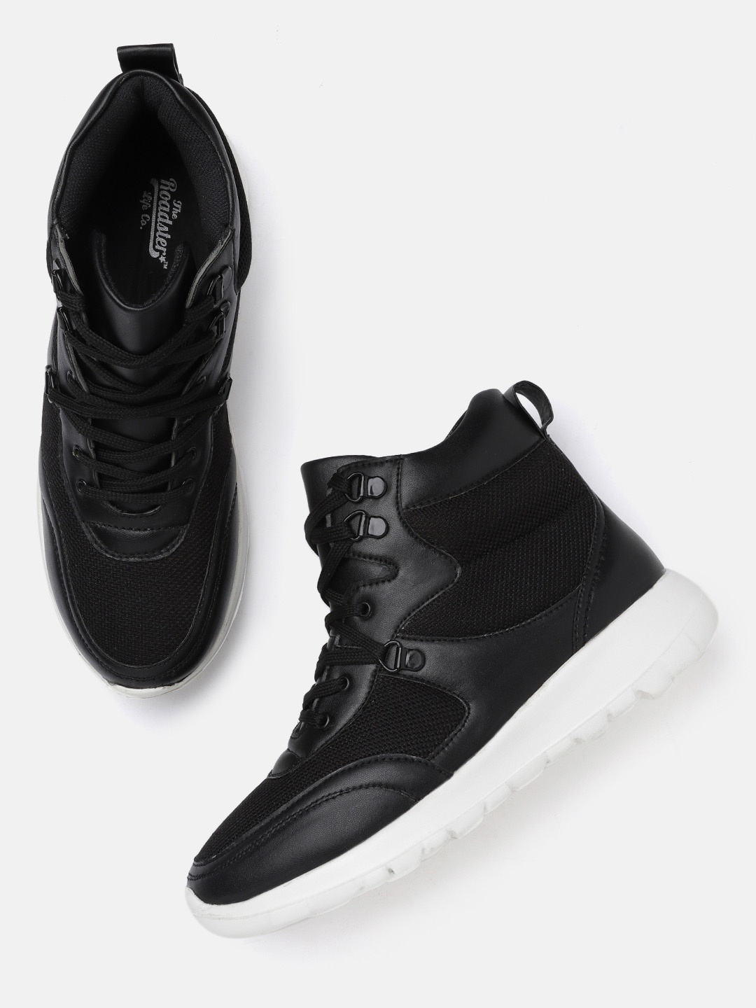 

The Roadster Lifestyle Co Women Black Solid Mid-Top Sneakers