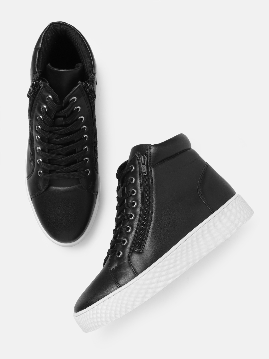 

The Roadster Lifestyle Co Women Black Solid Mid-Top Flatform Sneakers