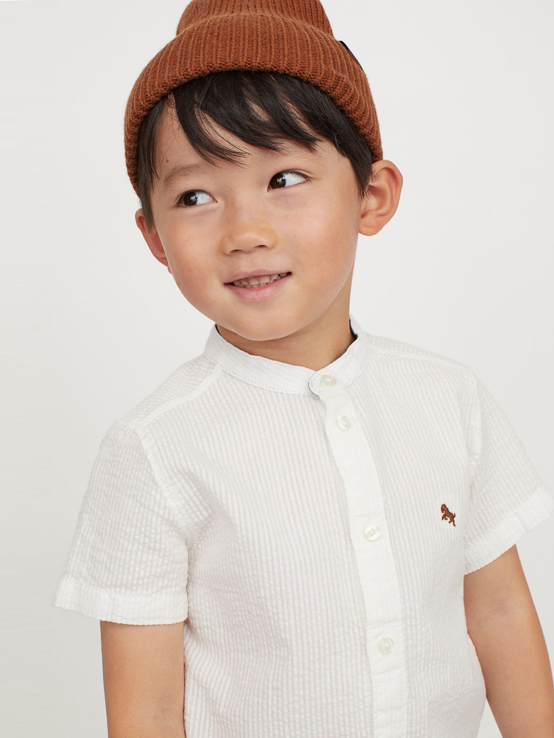 

H&M Boys White Solid Grandad Shirt