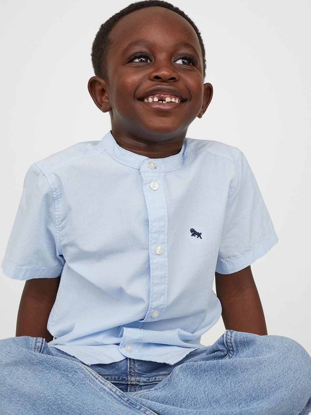 

H&M Boys Blue Solid Pure Cotton Grandad Shirt