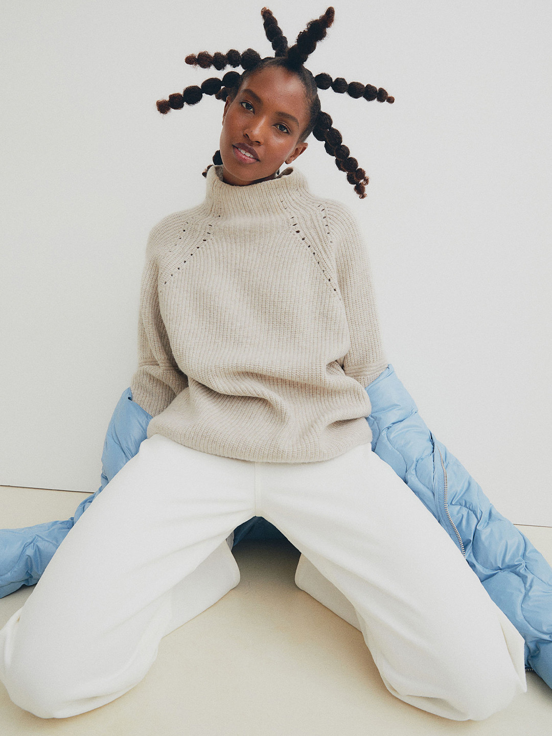 

H&M Women Beige Turtle Neck Rib-Knit Jumper