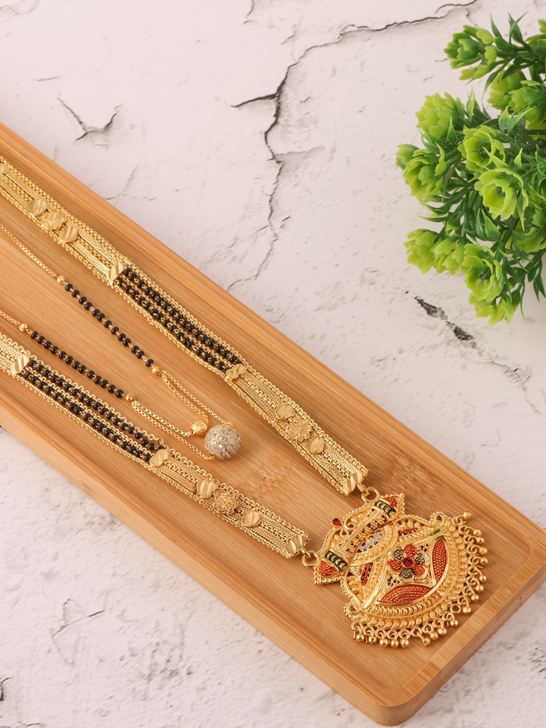 

Brandsoon Women Pack Of 2 Black Gold-Plated Mangalsutras
