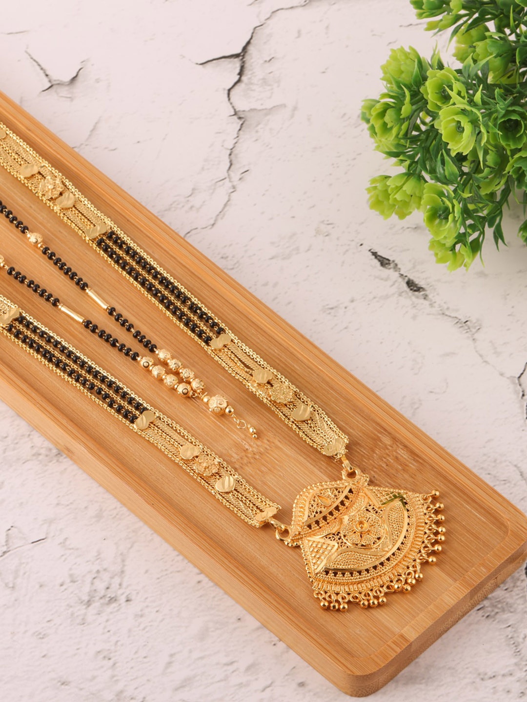 

Brandsoon Women Pack Of 2 Black Gold-Plated Mangalsutras