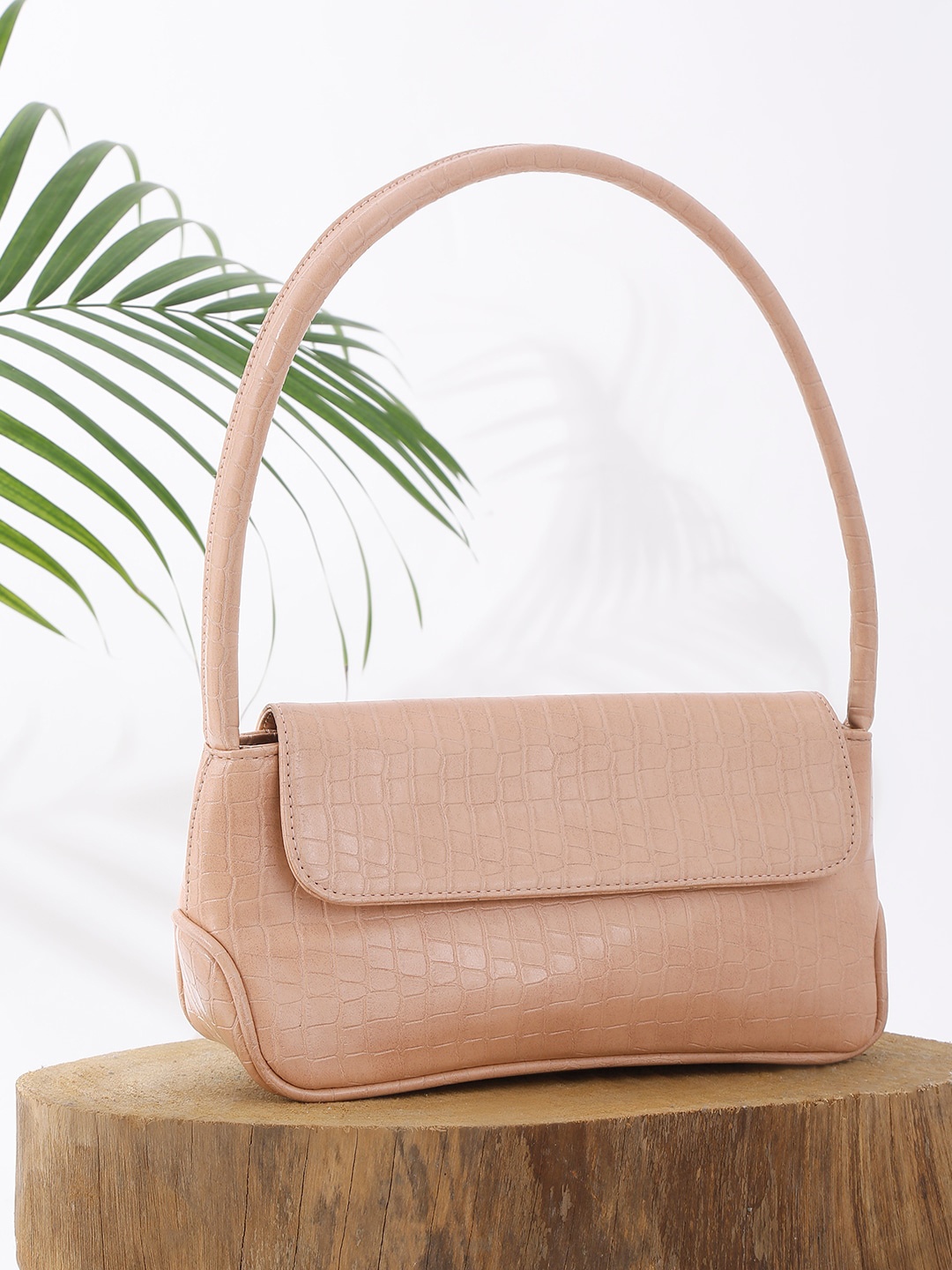 

Apsis Peach-Coloured Textured Structured Shoulder Bag