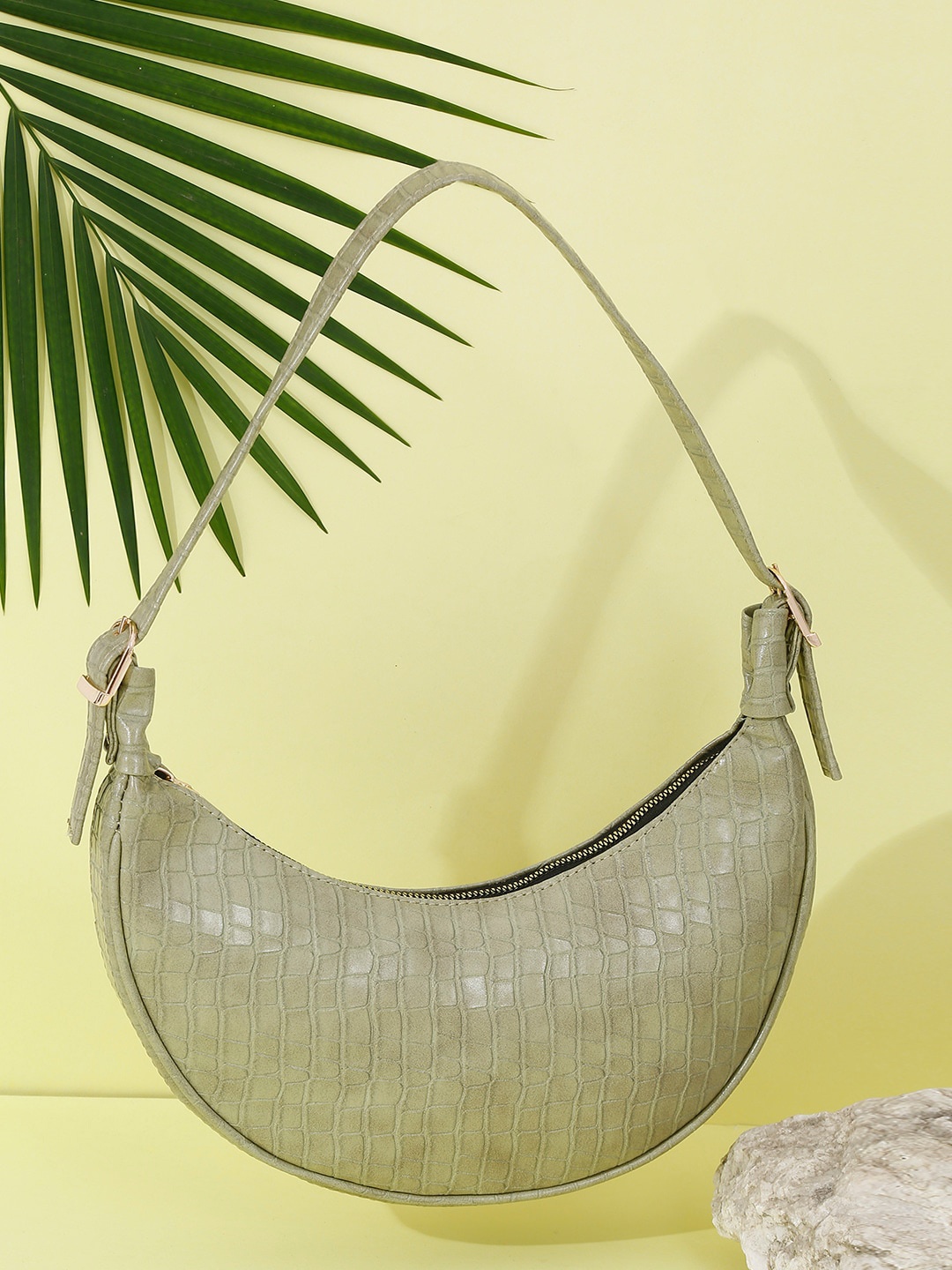 

Apsis Green Animal Textured Half Moon Hobo Bag