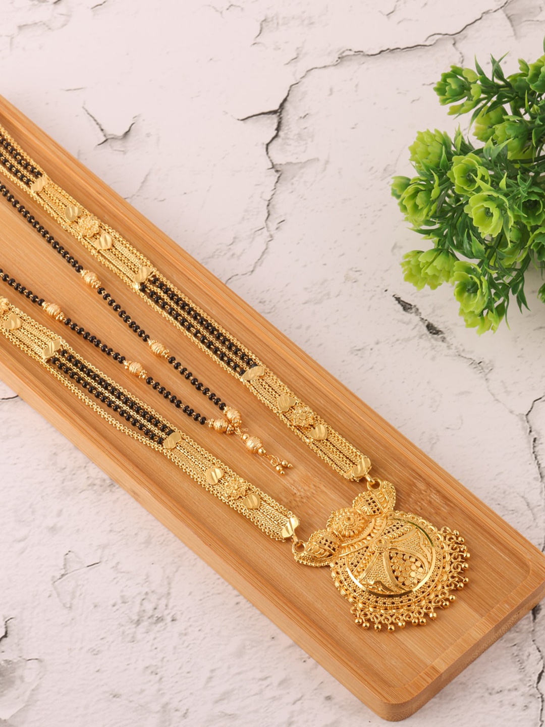

Brandsoon Women Pack Of 2 Black Gold-Plated Mangalsutras