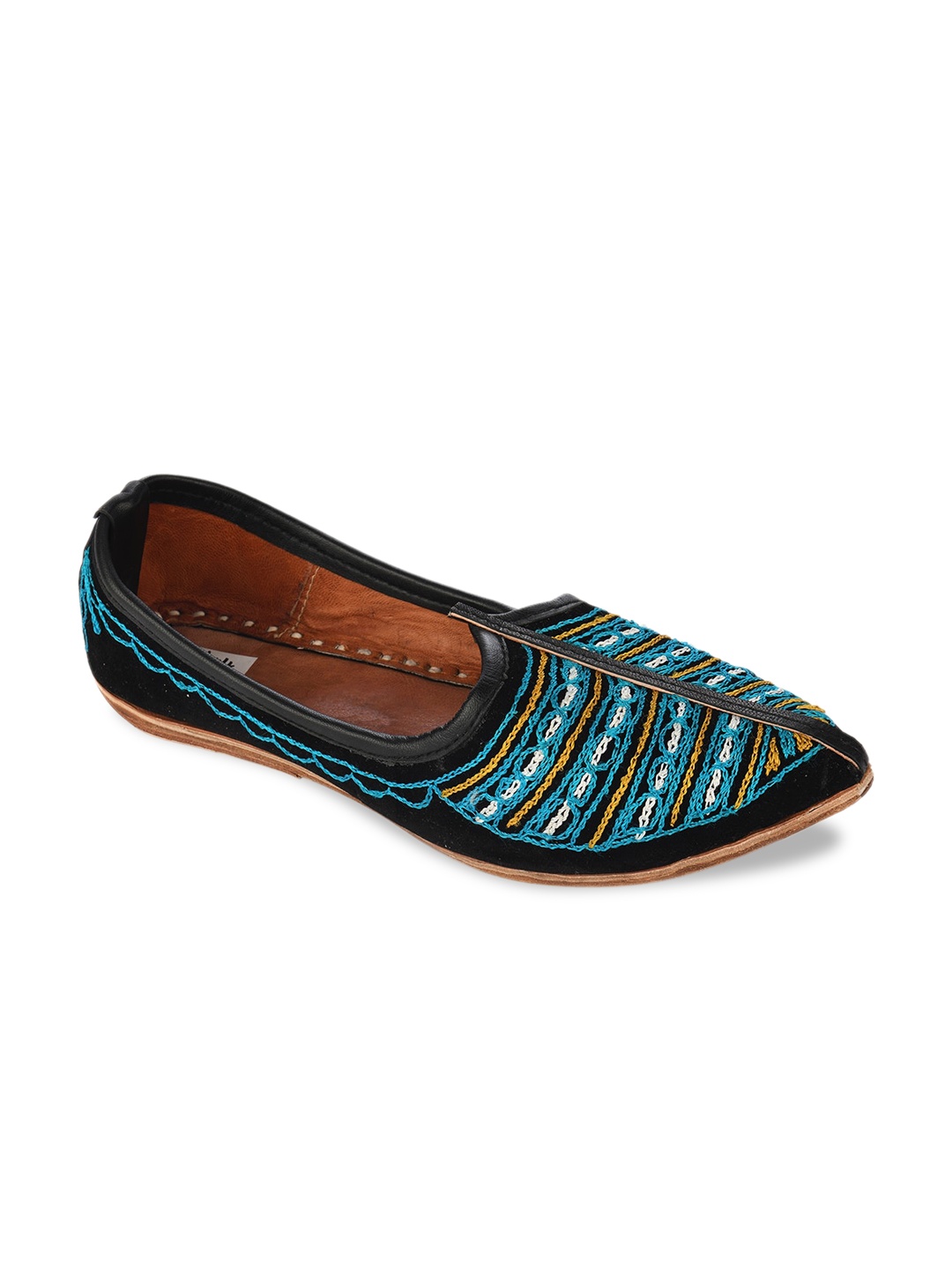 

Hulya Men Black & Blue Embroidered Leather Mojaris