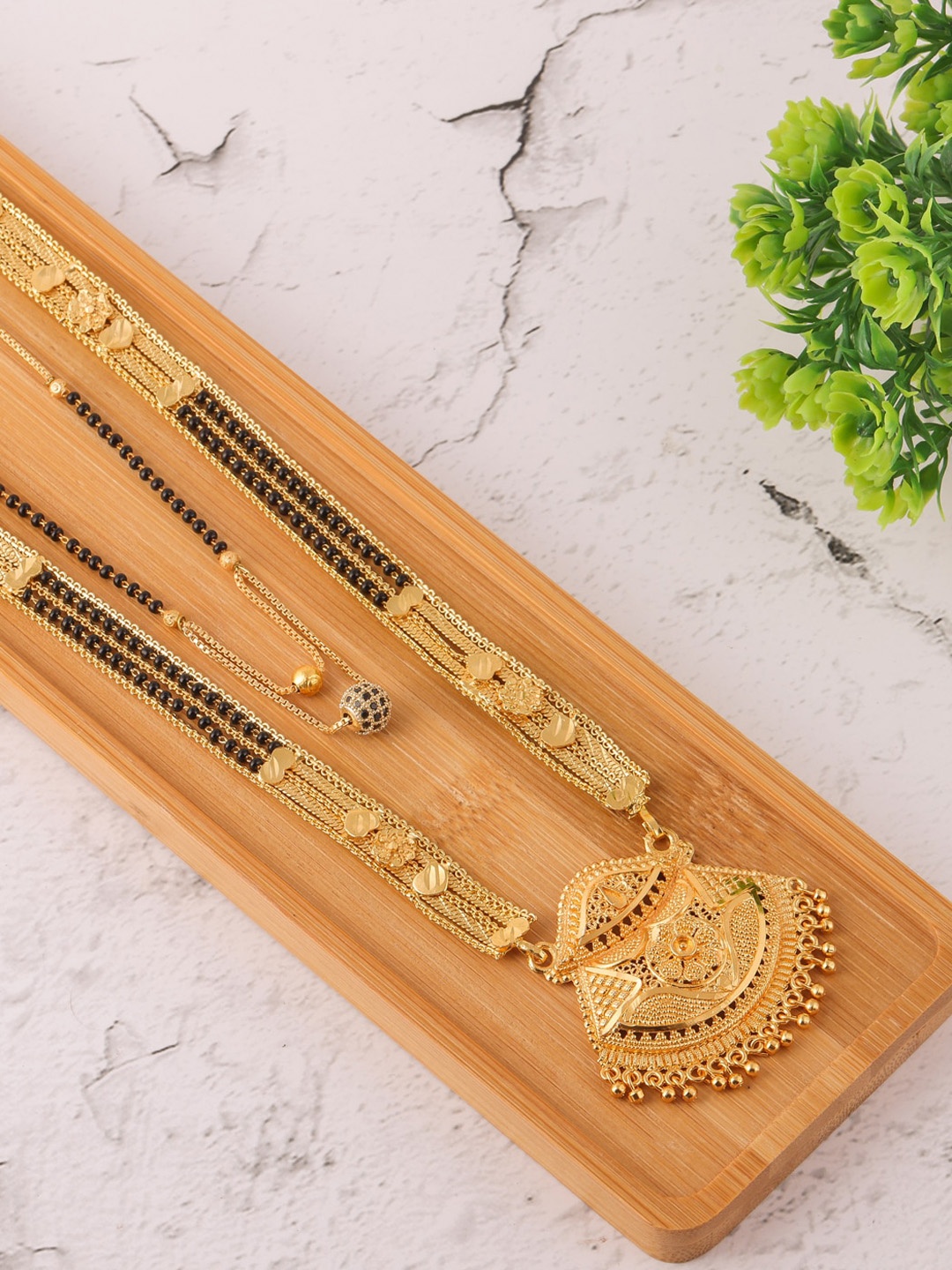 

Brandsoon Women Pack Of 2 Black Gold-Plated Mangalsutras