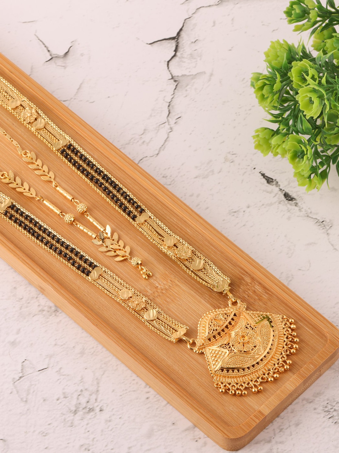 

Brandsoon Women Pack Of 2 Black Gold-Plated Mangalsutras