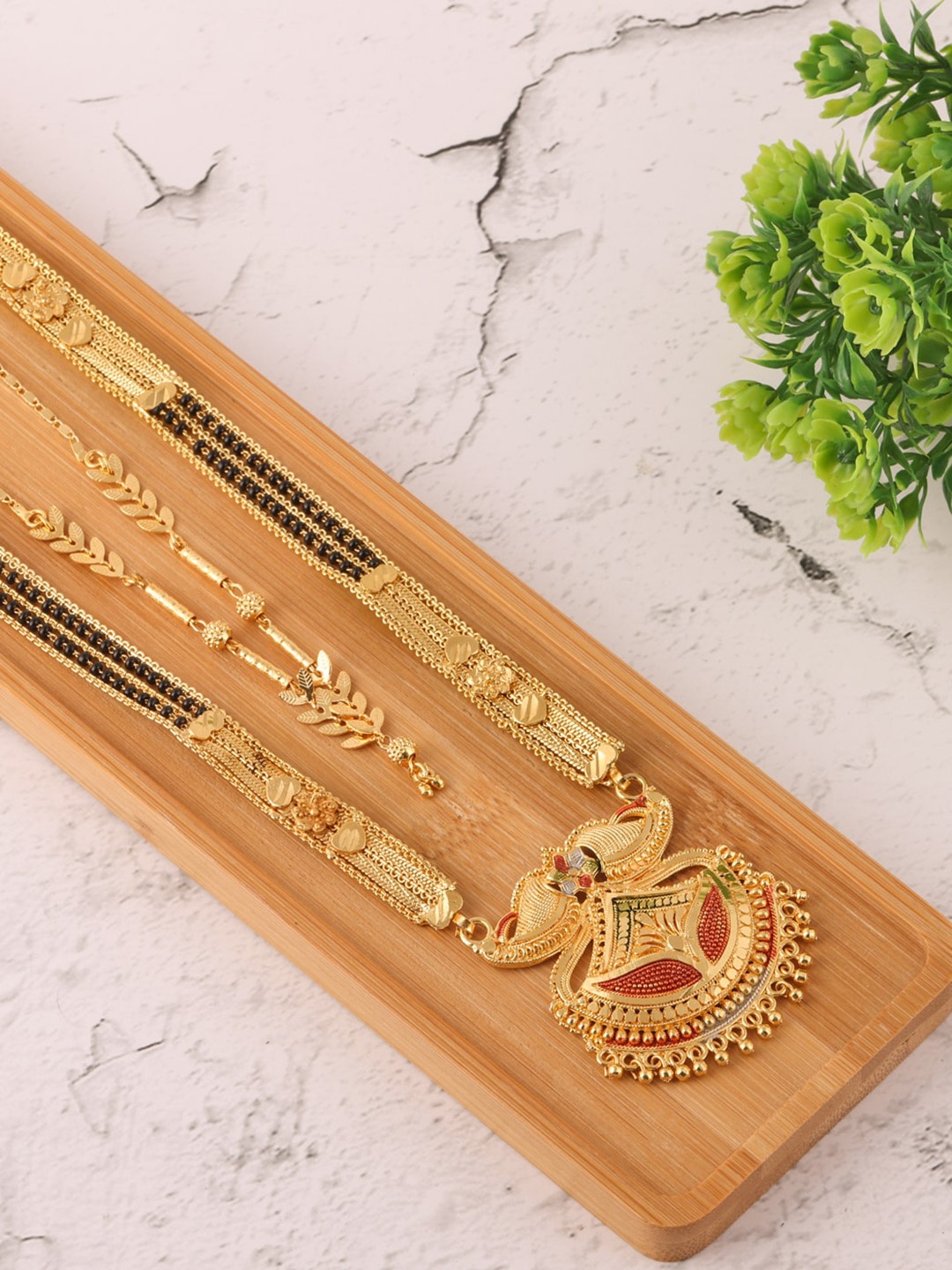 

Brandsoon Gold-Plated Black Beaded Traditional Handmade Mangalsutra