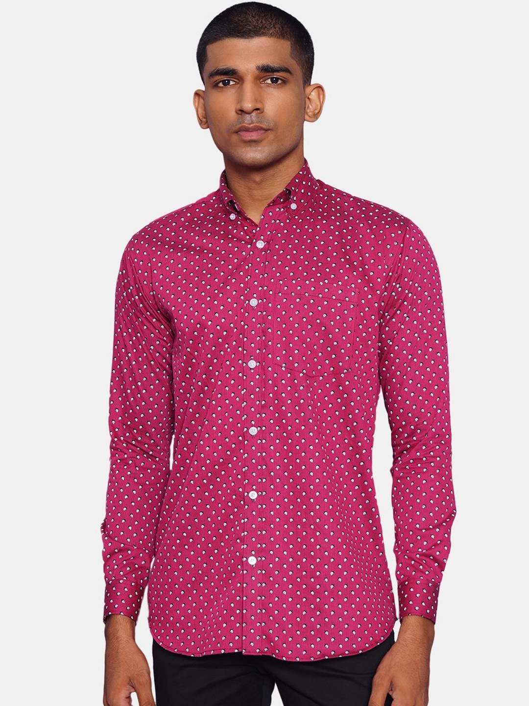 

Wintage Men Pink Opaque Printed Pure Cotton Casual Shirt
