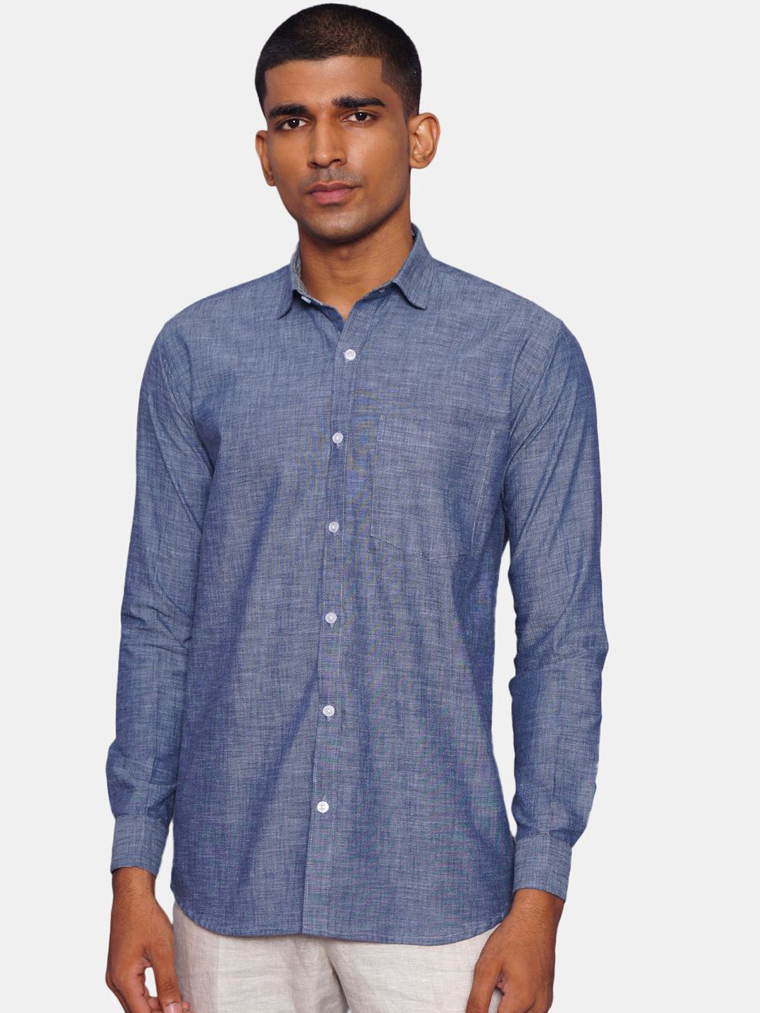 

Wintage Men Blue Opaque Pure Cotton Casual Shirt