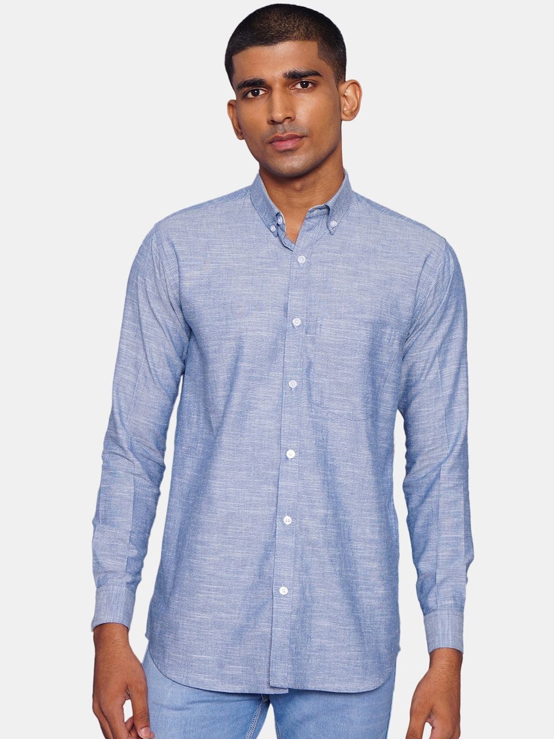 

Wintage Men Blue Opaque Pure Cotton Casual Shirt