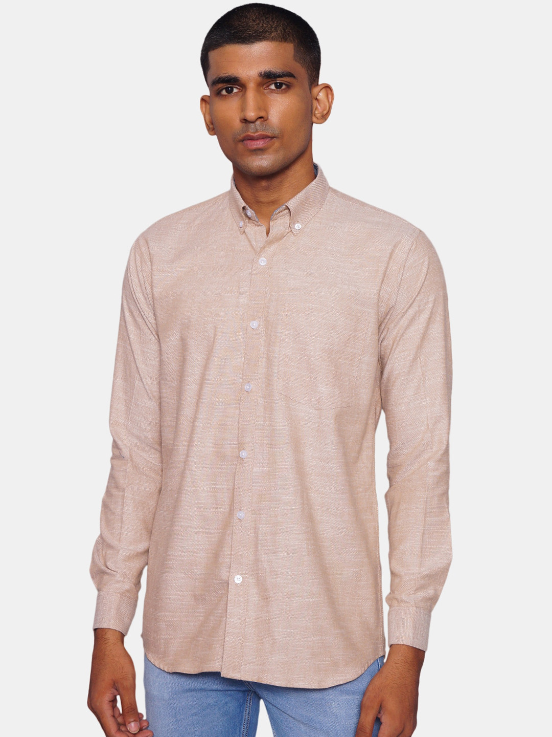 

Wintage Men Beige Opaque Pure Cotton Casual Shirt