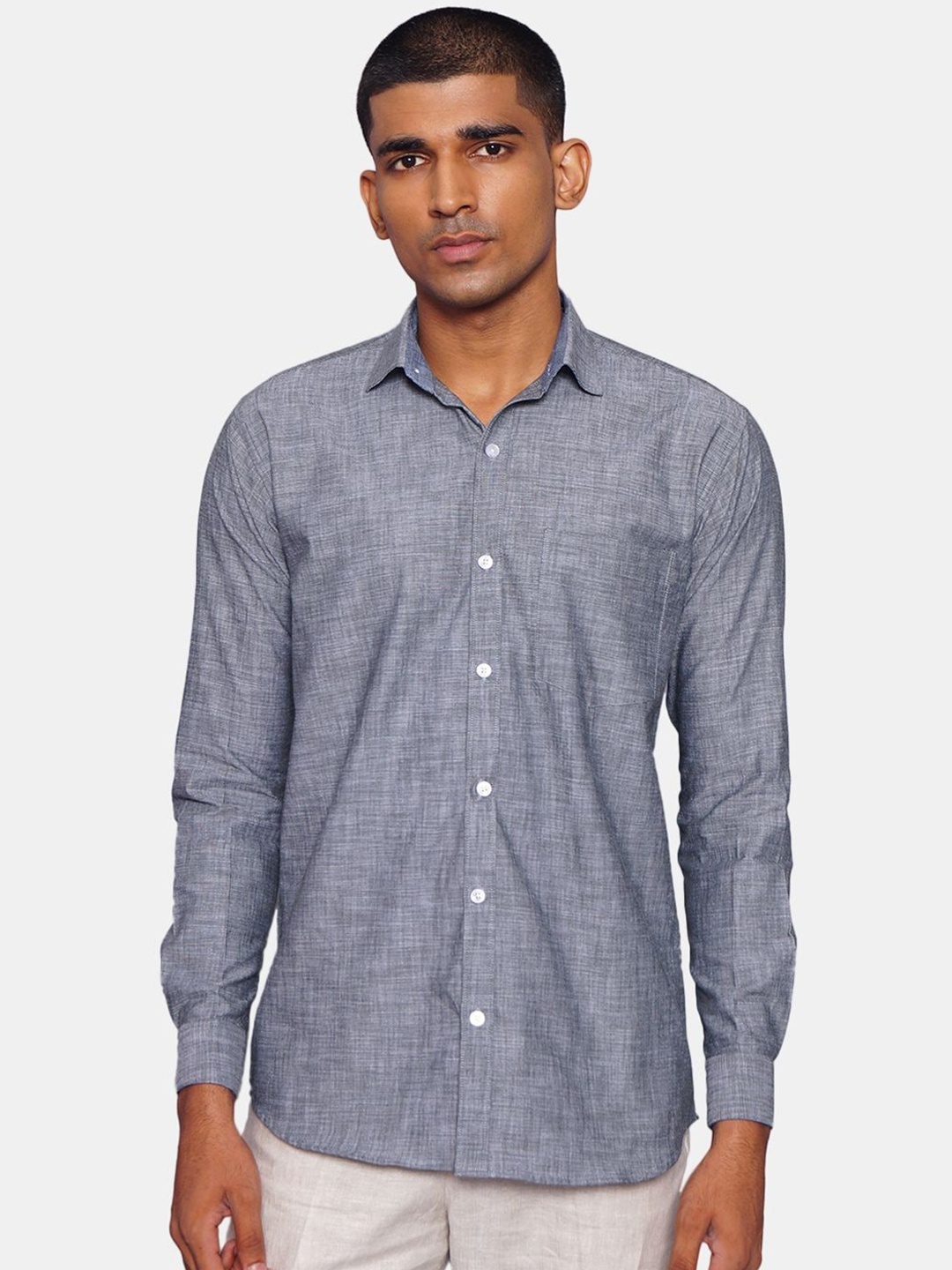 

Wintage Men Grey Opaque Pure Cotton Casual Shirt